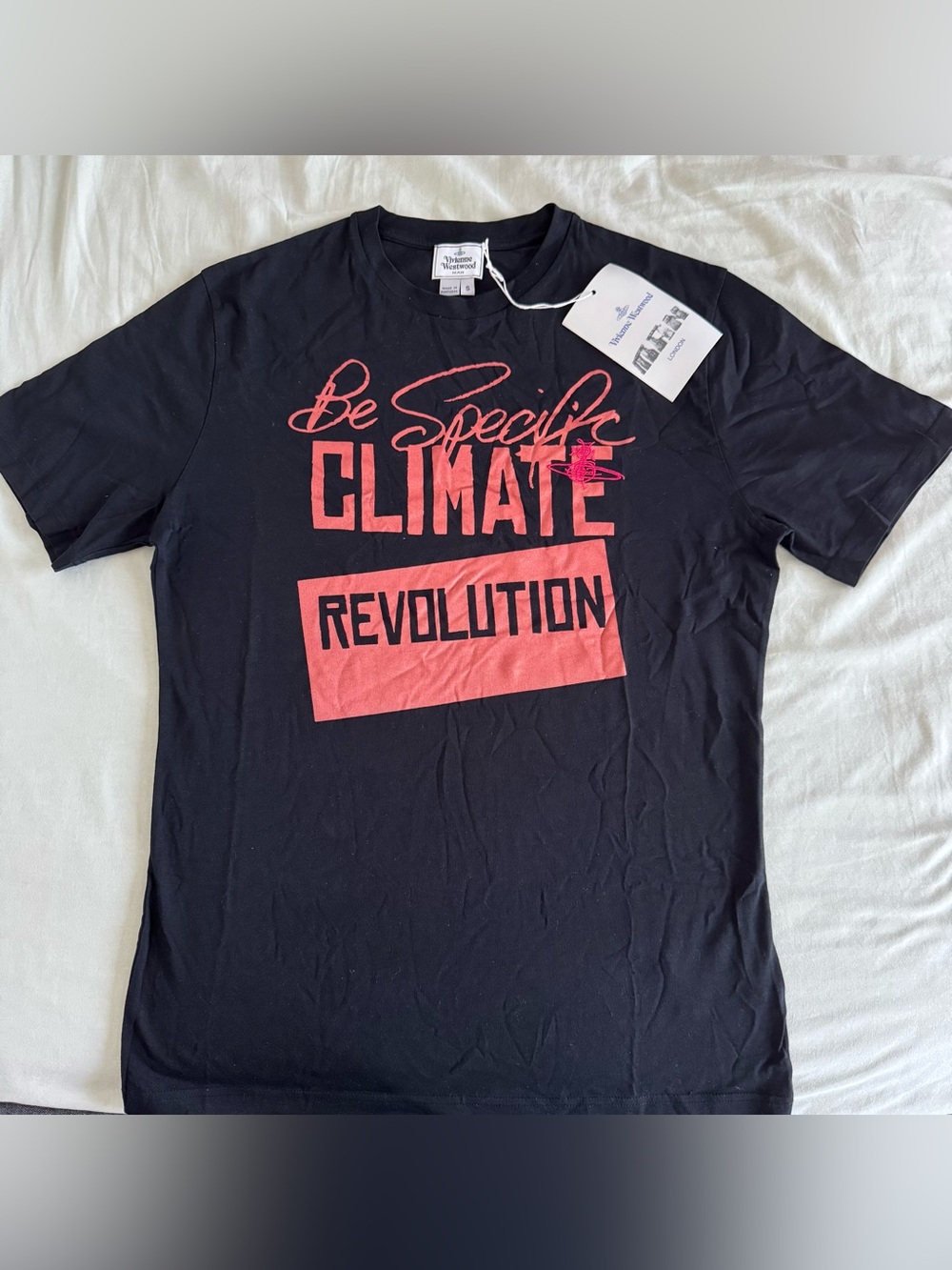 Vivienne Westwood Black Short-Sleeve Tee with Red Climate Revolution Graphic